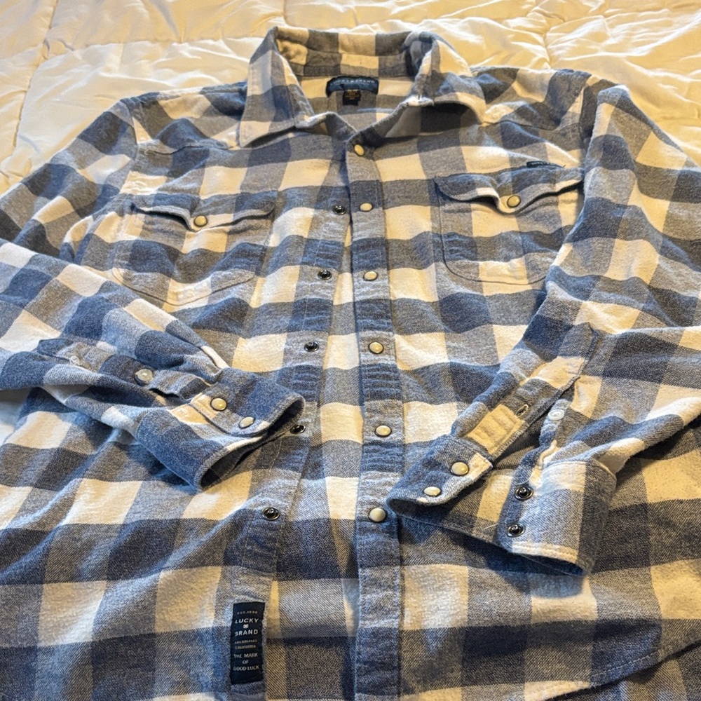 Lucky Brand Navy and Cream Checkered Shirt